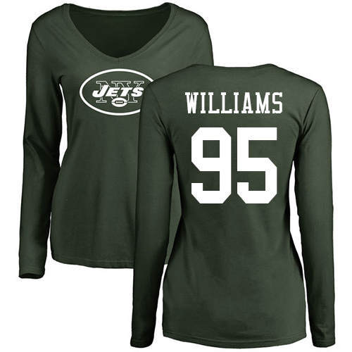 New York Jets Green Women Quinnen Williams Name and Number Logo NFL Football #95 Long Sleeve T Shirt